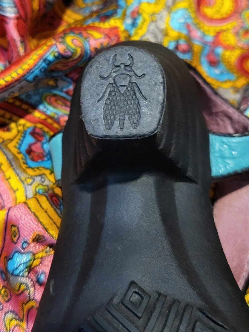 Fly London Turquoise Leather Shoes With Unique Heel Women's Size 6 5.5